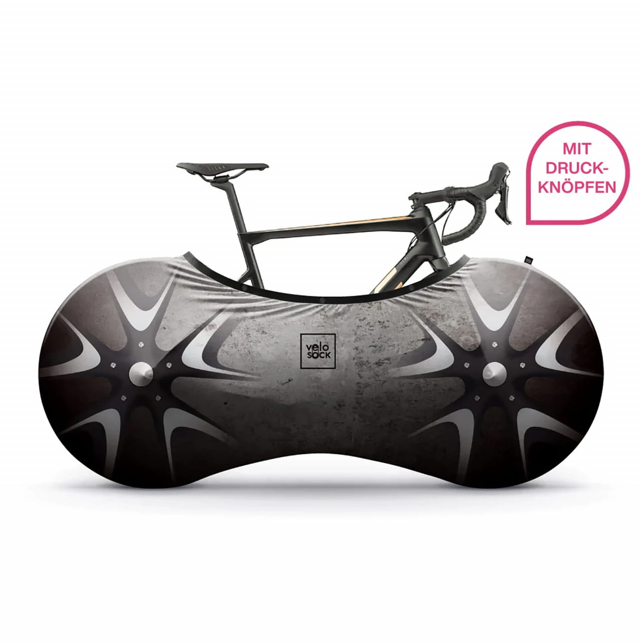 VELOSOCK Indoor-Fahrradüberzug One-Size Für Erwachsenenräder - Silverbird (Schwarz-grau) 1 VELOSOCK Indoor-Fahrradüberzug One-Size Für Erwachsenenräder - Silverbird (Schwarz-grau)